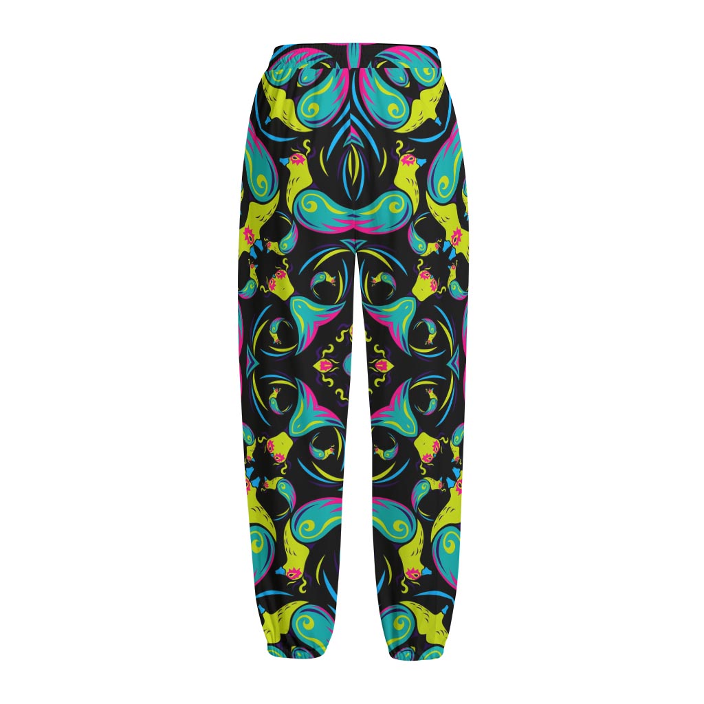 Ornament Psychedelic Trippy Print Fleece Lined Knit Pants