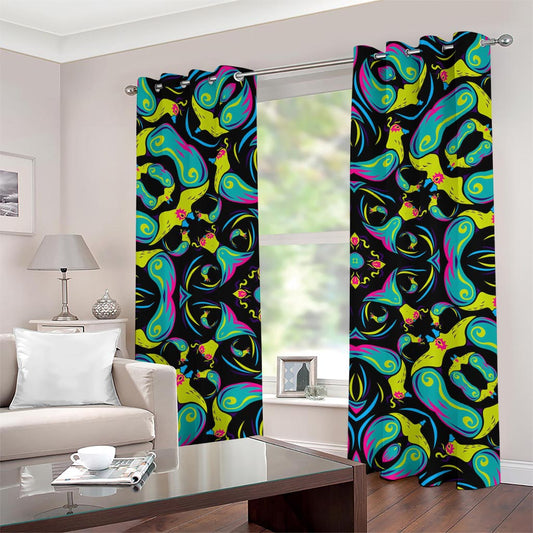 Ornament Psychedelic Trippy Print Grommet Curtains
