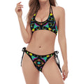 Ornament Psychedelic Trippy Print Halter Scoop Tie Side Bikini