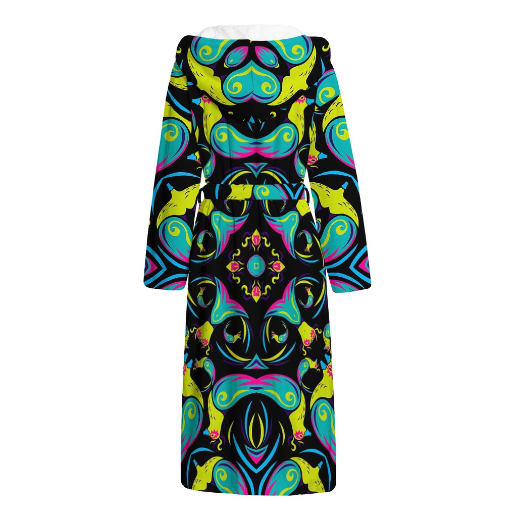 Ornament Psychedelic Trippy Print Hooded Bathrobe