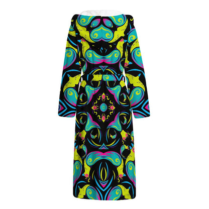 Ornament Psychedelic Trippy Print Hooded Bathrobe