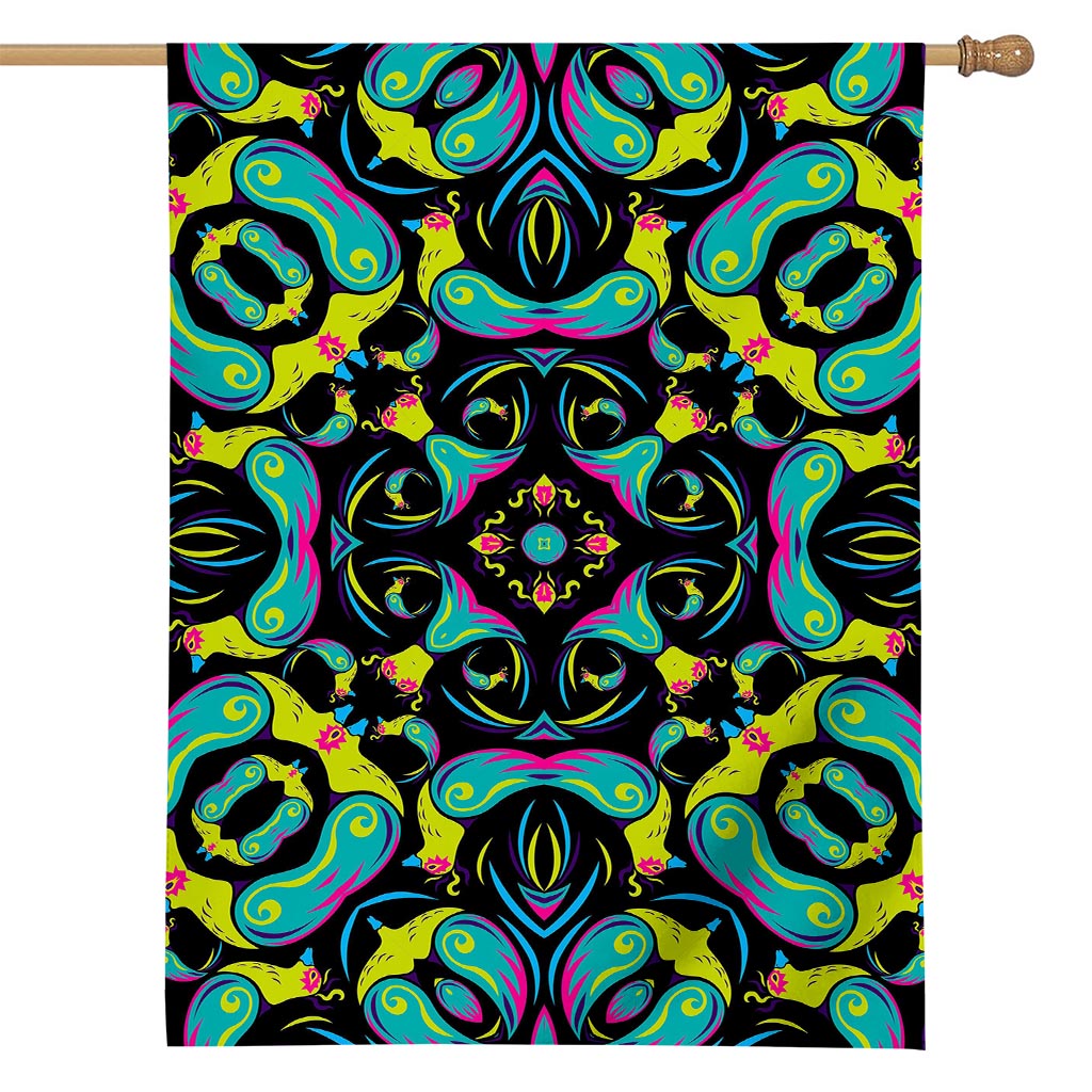 Ornament Psychedelic Trippy Print House Flag