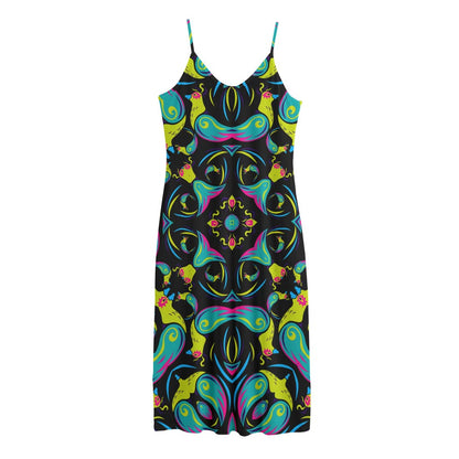 Ornament Psychedelic Trippy Print Jersey Midi Cami Dress