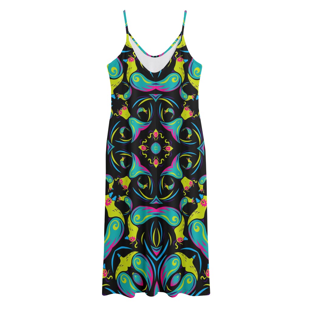 Ornament Psychedelic Trippy Print Jersey Midi Cami Dress