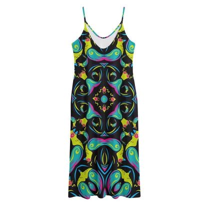 Ornament Psychedelic Trippy Print Jersey Midi Cami Dress