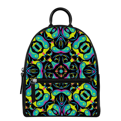 Ornament Psychedelic Trippy Print Leather Backpack