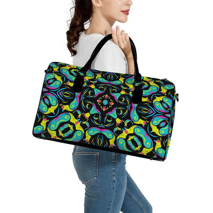 Ornament Psychedelic Trippy Print Leather Duffle Bag