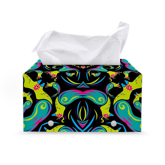 Ornament Psychedelic Trippy Print Leather Tissue Box Cover