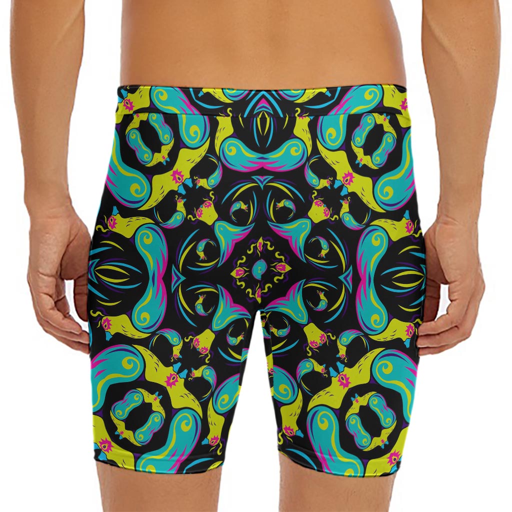 Ornament Psychedelic Trippy Print Men's Long Boxer Briefs