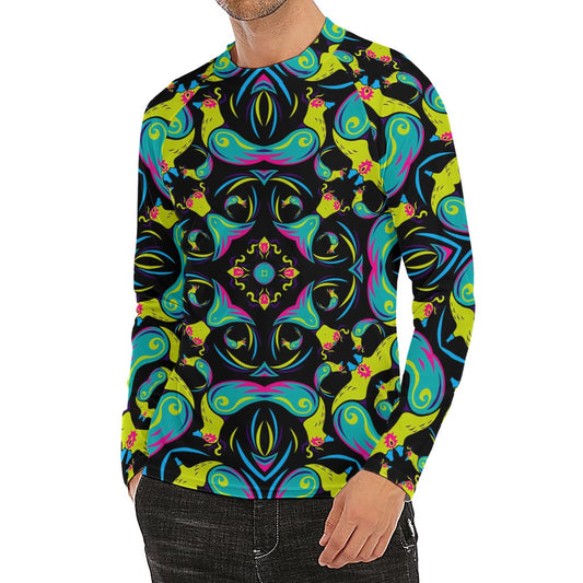 Ornament Psychedelic Trippy Print Men's Long Sleeve Rash Guard