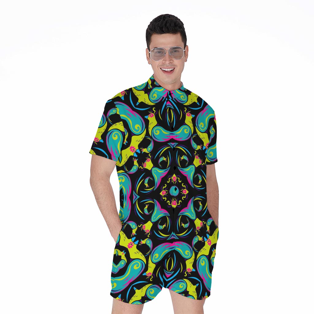 Ornament Psychedelic Trippy Print Men's Rompers