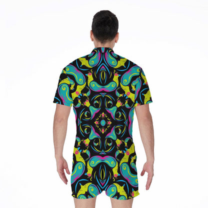 Ornament Psychedelic Trippy Print Men's Rompers