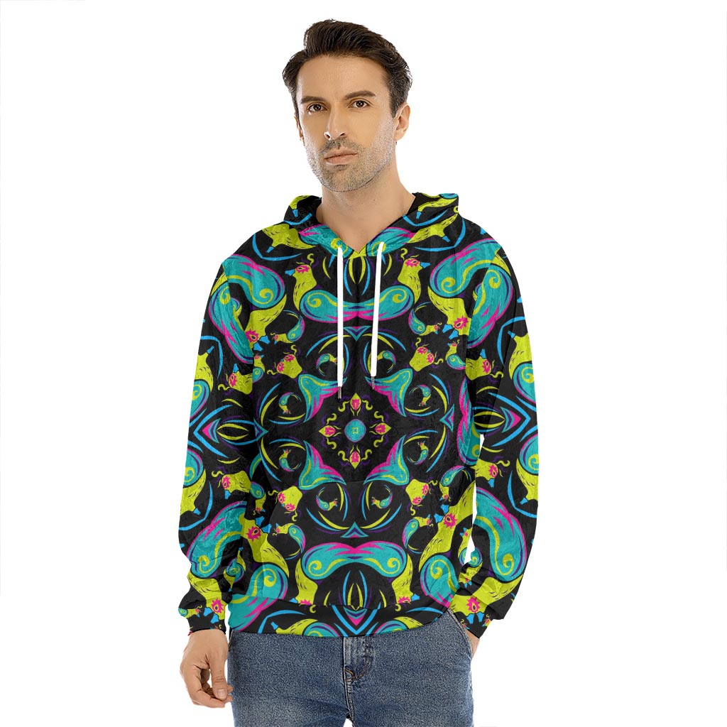 Ornament Psychedelic Trippy Print Men's Velvet Pullover Hoodie