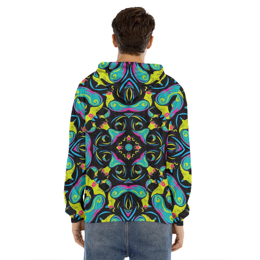 Ornament Psychedelic Trippy Print Men's Velvet Pullover Hoodie