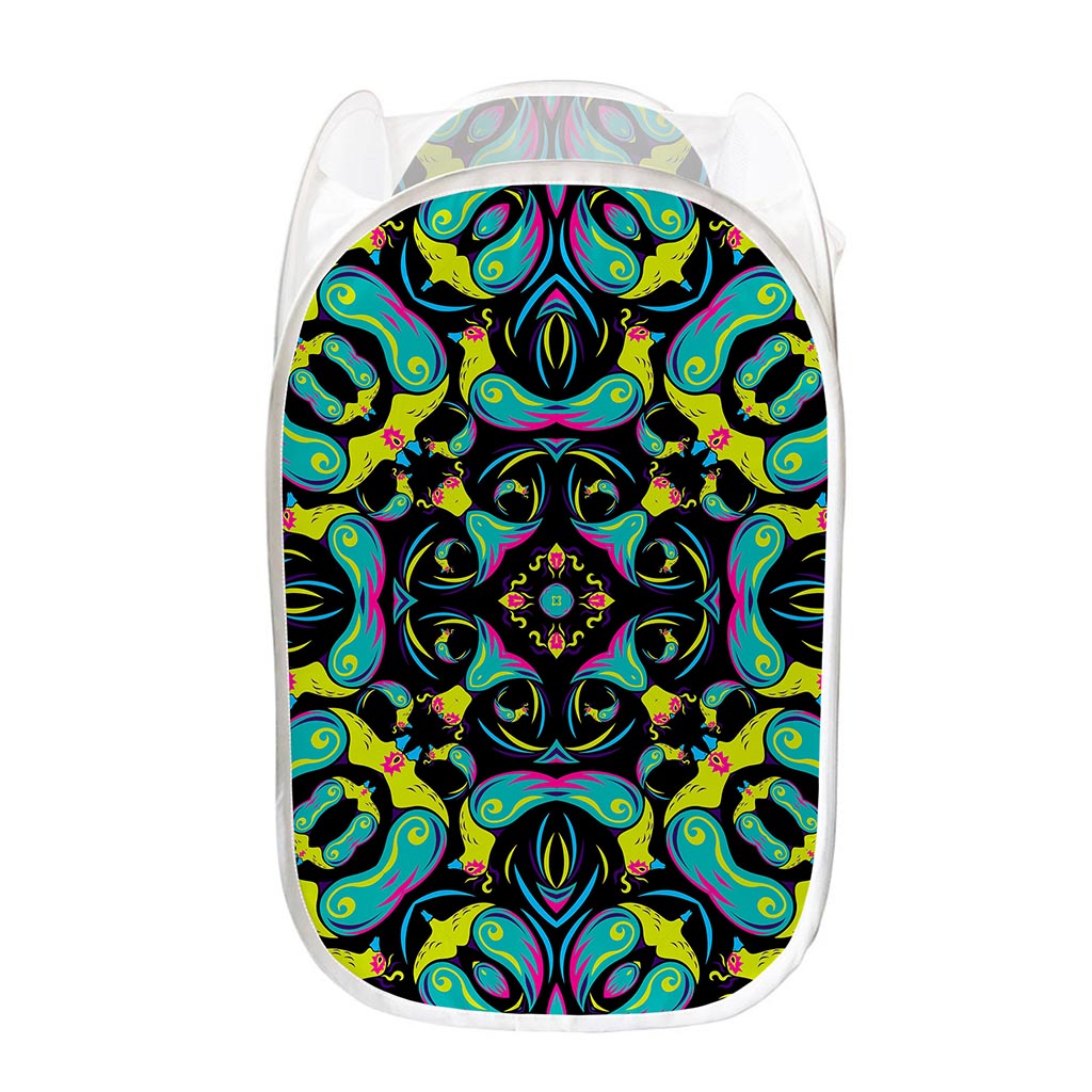 Ornament Psychedelic Trippy Print Mesh Laundry Hamper