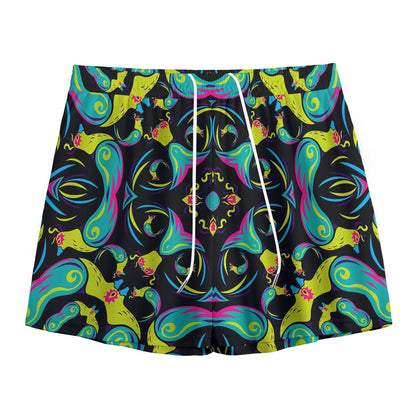 Ornament Psychedelic Trippy Print Mesh Shorts