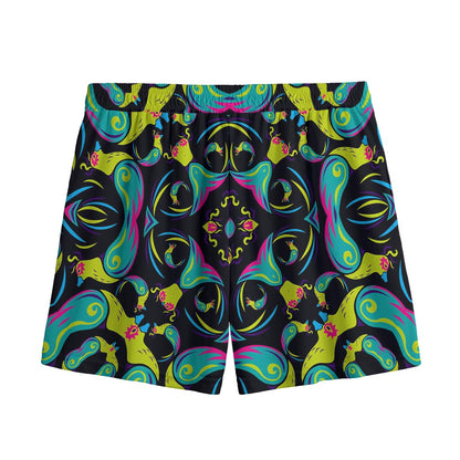 Ornament Psychedelic Trippy Print Mesh Shorts