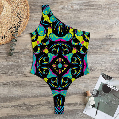 Ornament Psychedelic Trippy Print One Shoulder Bodysuit
