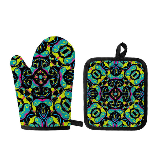 Ornament Psychedelic Trippy Print Oven Mitt And Pot Holder Set