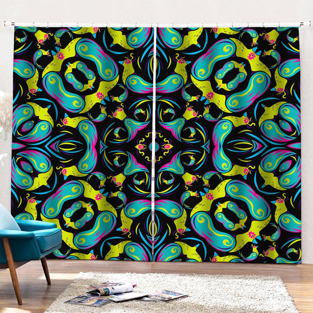 Ornament Psychedelic Trippy Print Pencil Pleat Curtains