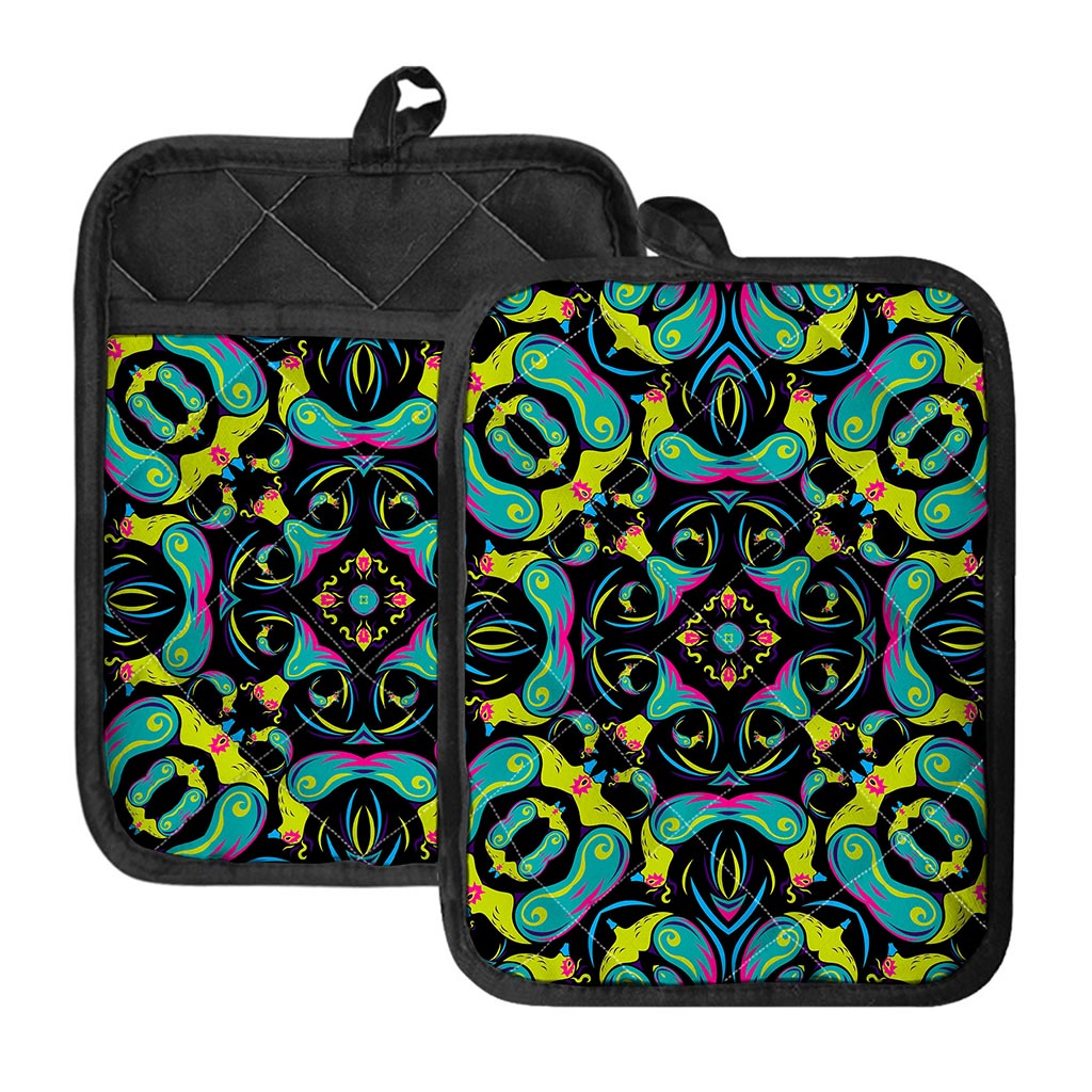 Ornament Psychedelic Trippy Print Pot Holders With Pocket