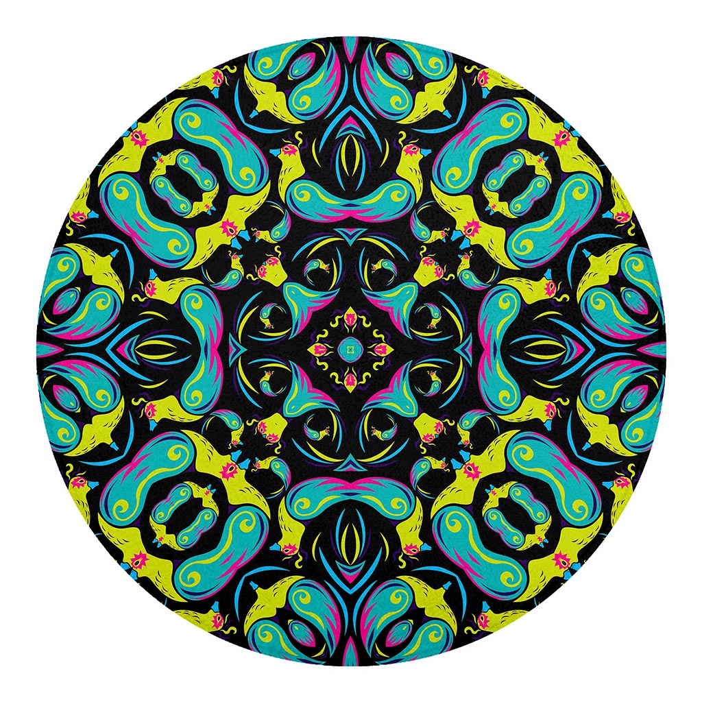 Ornament Psychedelic Trippy Print Round Blanket