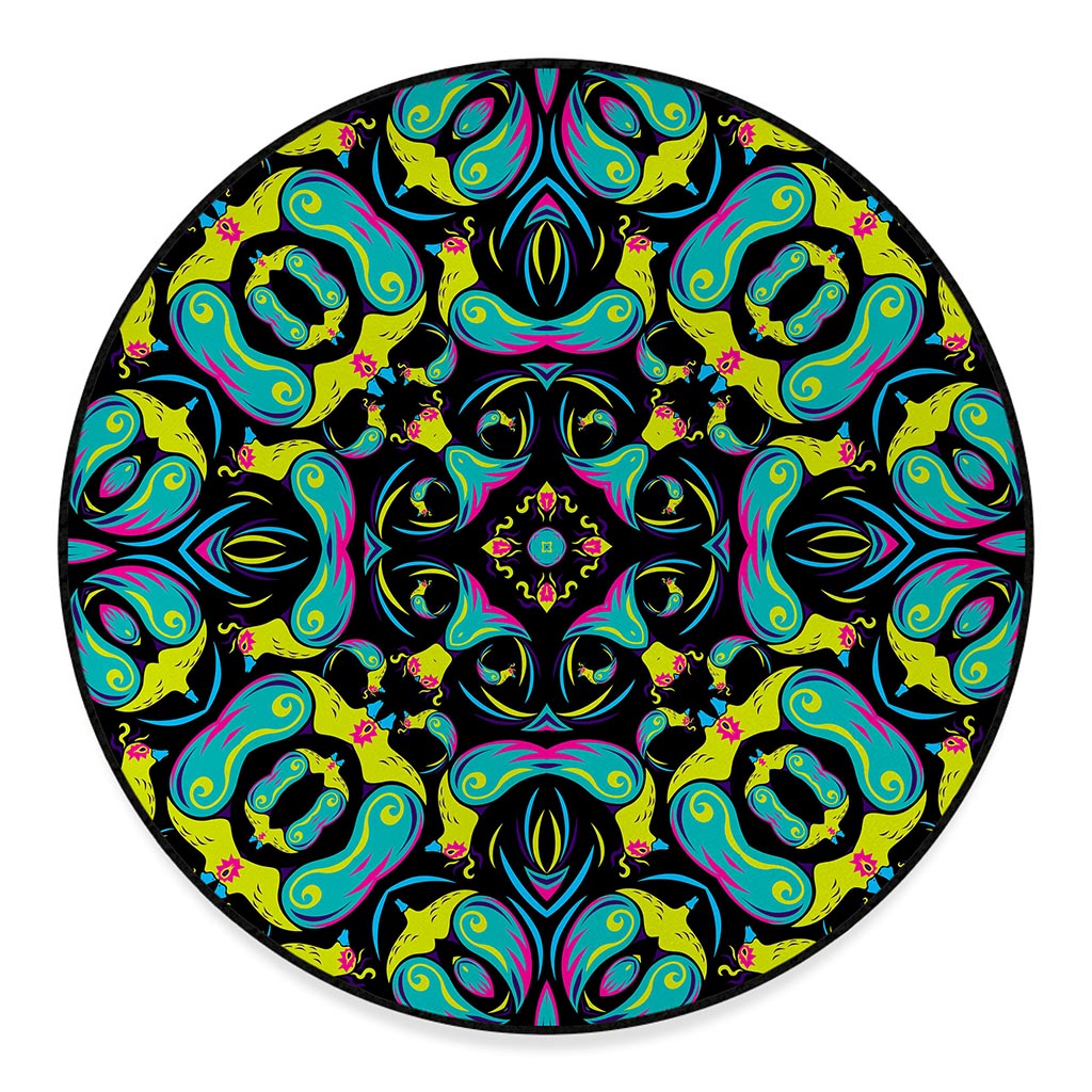 Ornament Psychedelic Trippy Print Round Floor Mat