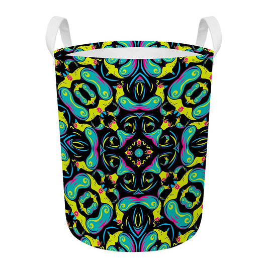 Ornament Psychedelic Trippy Print Round Laundry Basket