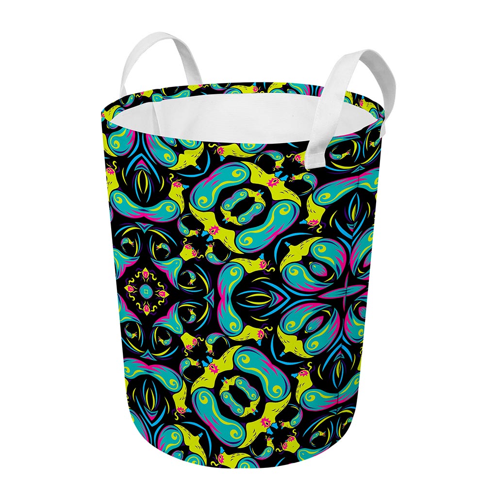 Ornament Psychedelic Trippy Print Round Laundry Basket