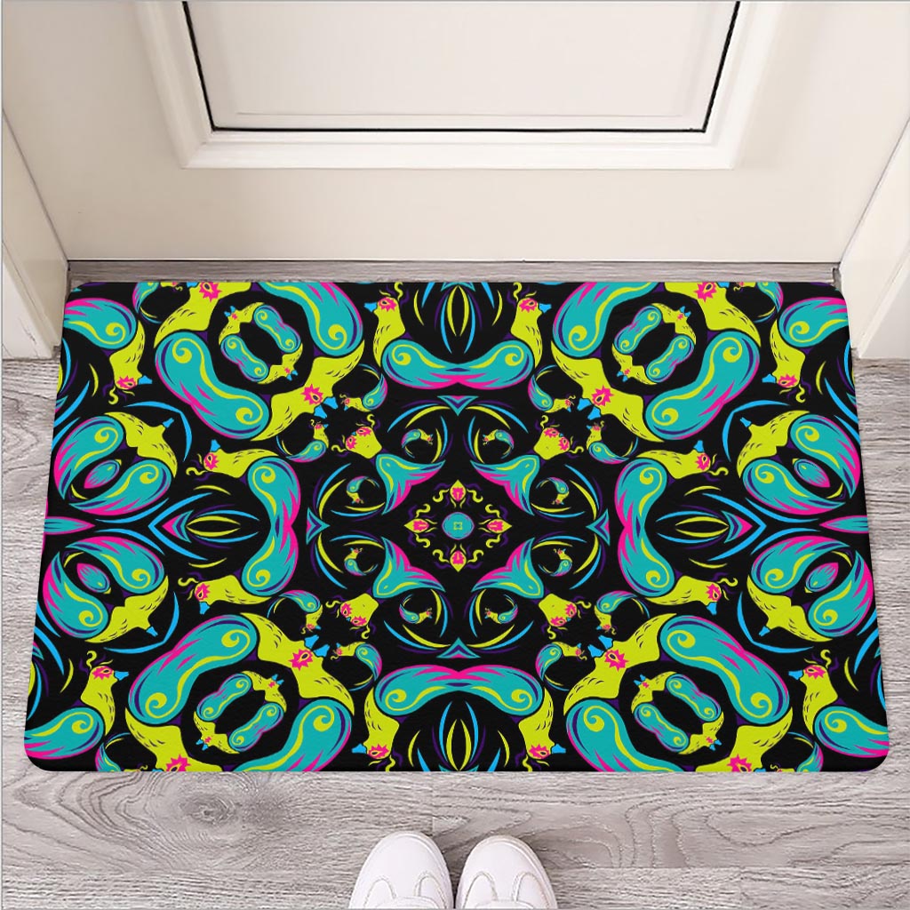 Ornament Psychedelic Trippy Print Rubber Doormat