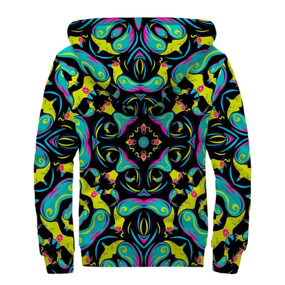 Ornament Psychedelic Trippy Print Sherpa Lined Zip Up Hoodie