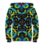 Ornament Psychedelic Trippy Print Sherpa Lined Zip Up Hoodie