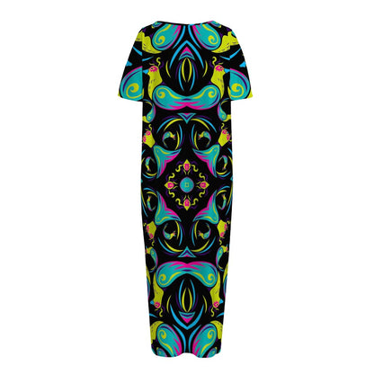 Ornament Psychedelic Trippy Print Short Sleeve Long Nightdress