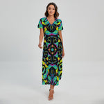Ornament Psychedelic Trippy Print Short Sleeve Maxi Dress