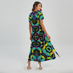 Ornament Psychedelic Trippy Print Short Sleeve Maxi Dress