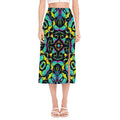 Ornament Psychedelic Trippy Print Side Slit Midi Skirt