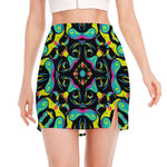 Ornament Psychedelic Trippy Print Side Slit Mini Skirt