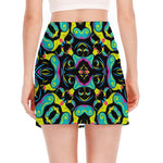 Ornament Psychedelic Trippy Print Side Slit Mini Skirt