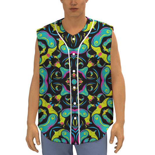 Ornament Psychedelic Trippy Print Sleeveless Baseball Jersey