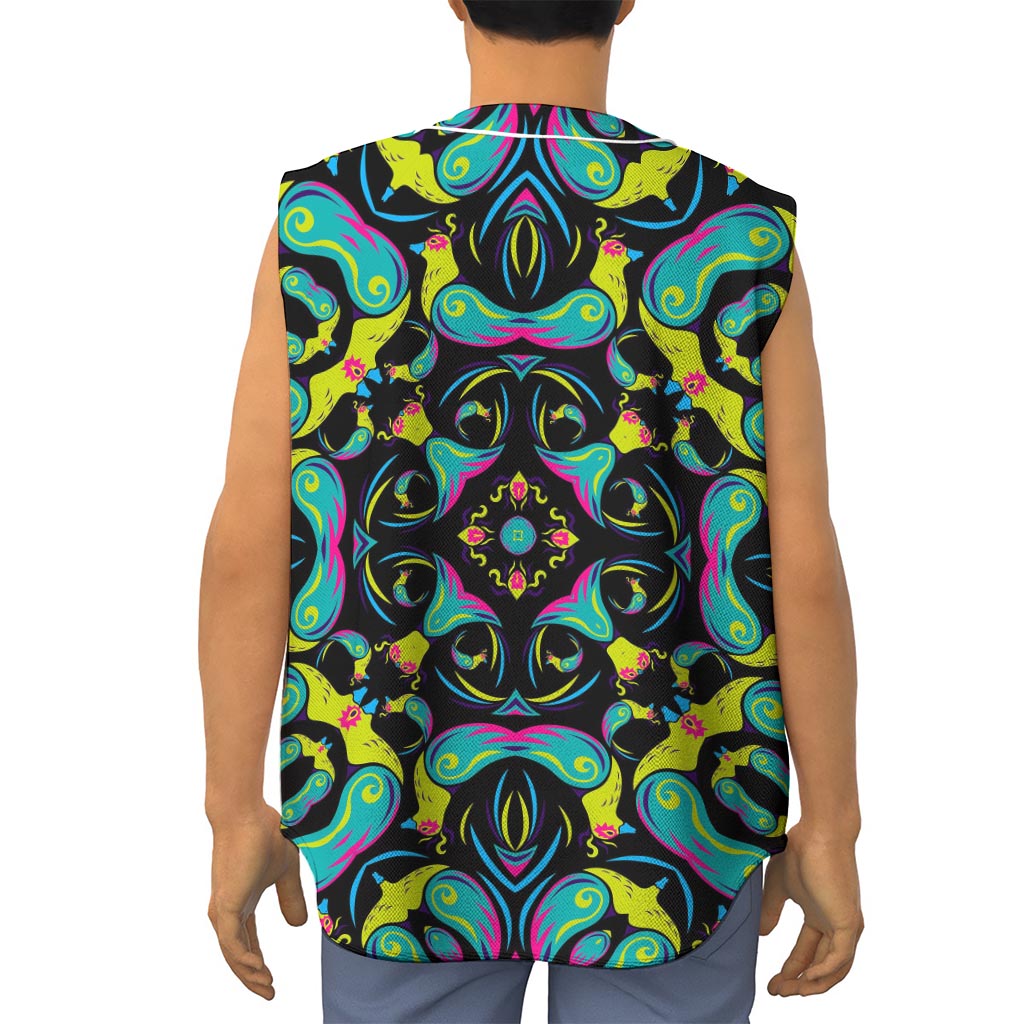 Ornament Psychedelic Trippy Print Sleeveless Baseball Jersey