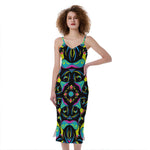 Ornament Psychedelic Trippy Print Slim Fit Midi Cami Dress