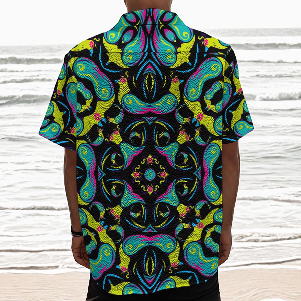 Ornament Psychedelic Trippy Print Textured Short Sleeve Shirt