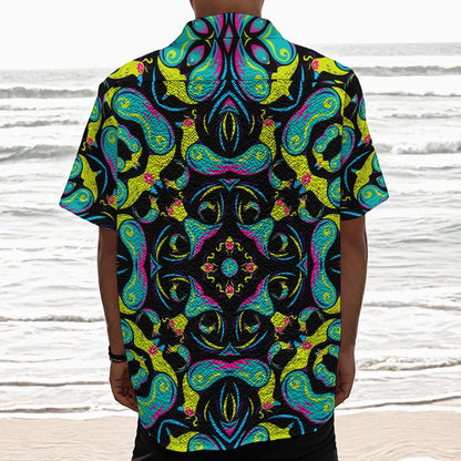 Ornament Psychedelic Trippy Print Textured Short Sleeve Shirt