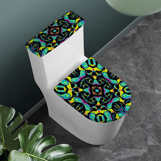Ornament Psychedelic Trippy Print Toilet Lid And Tank Cover Set