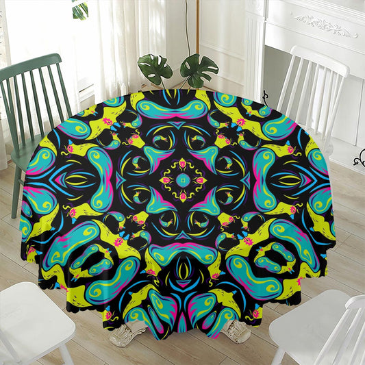 Ornament Psychedelic Trippy Print Waterproof Round Tablecloth