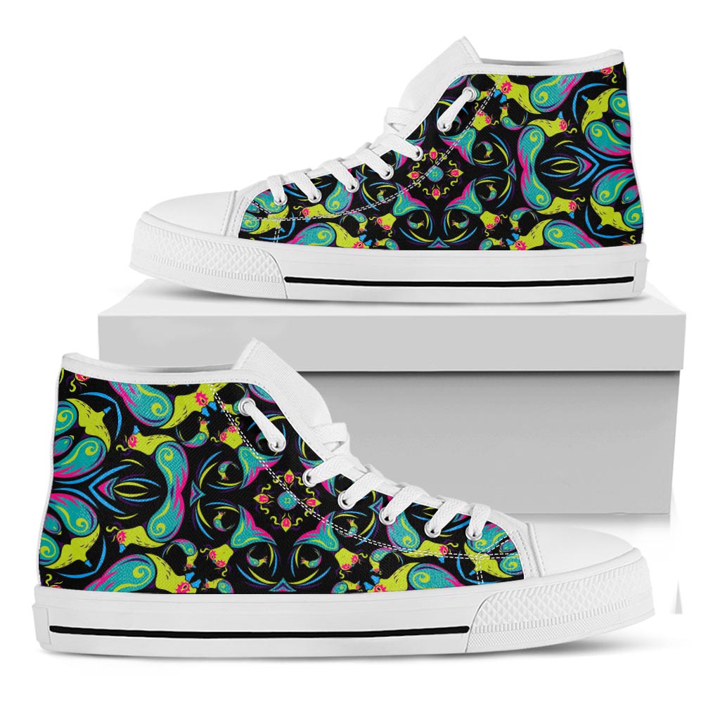 Ornament Psychedelic Trippy Print White High Top Sneakers