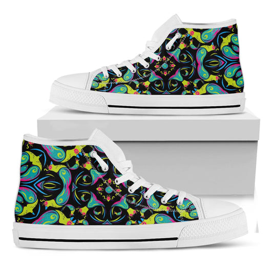 Ornament Psychedelic Trippy Print White High Top Sneakers