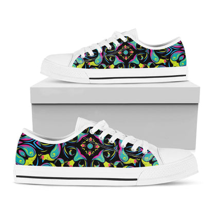 Ornament Psychedelic Trippy Print White Low Top Sneakers