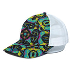 Ornament Psychedelic Trippy Print White Mesh Trucker Cap