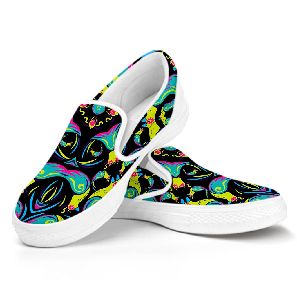 Ornament Psychedelic Trippy Print White Slip On Sneakers